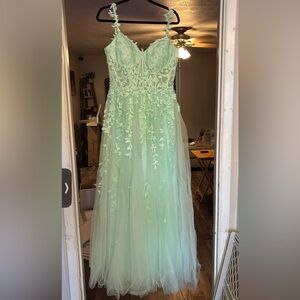 Elegant Mint Green Lace Gown